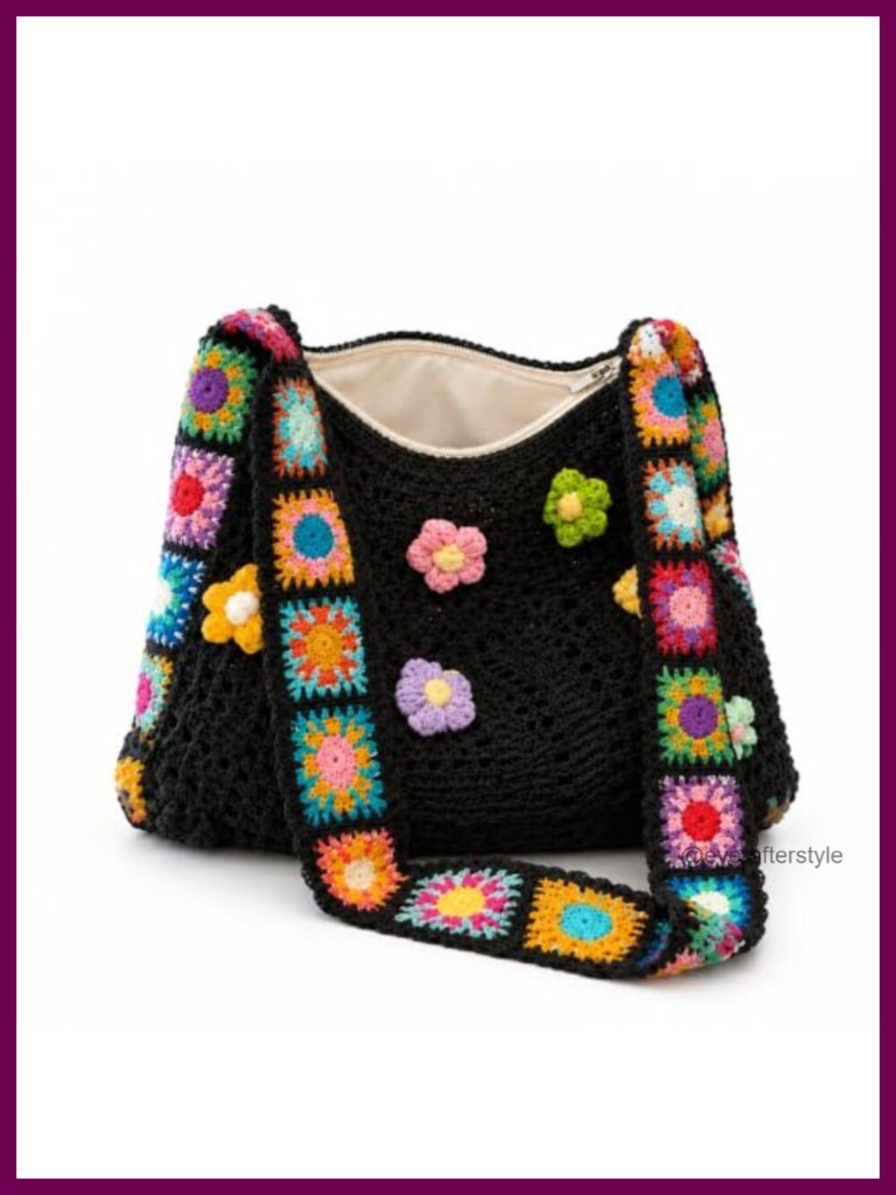 Boho Crochet Crossbody Bag Zipper Lining Polyester Shoulder Bag